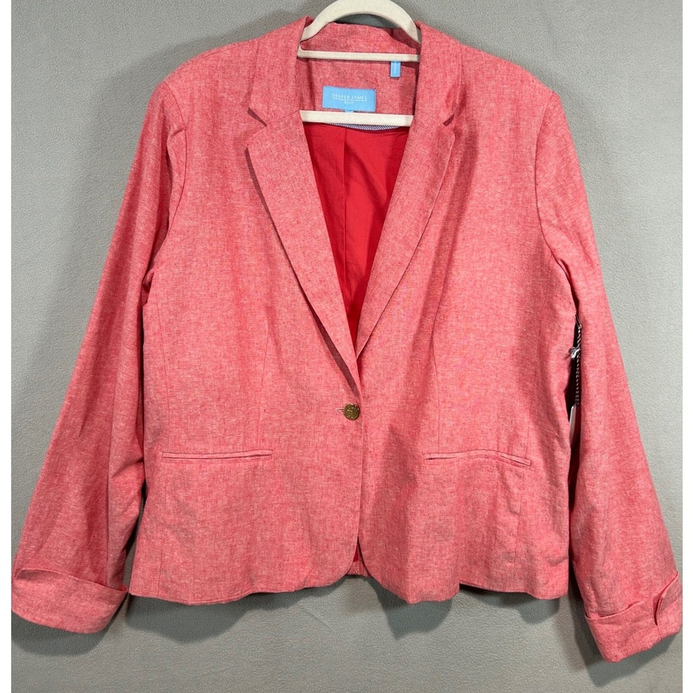 Draper James Blazer Women XXL Red Linen blend Preppy Classic Office Coastal